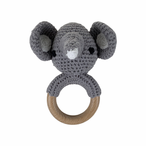Grey elephant crochet baby rattle