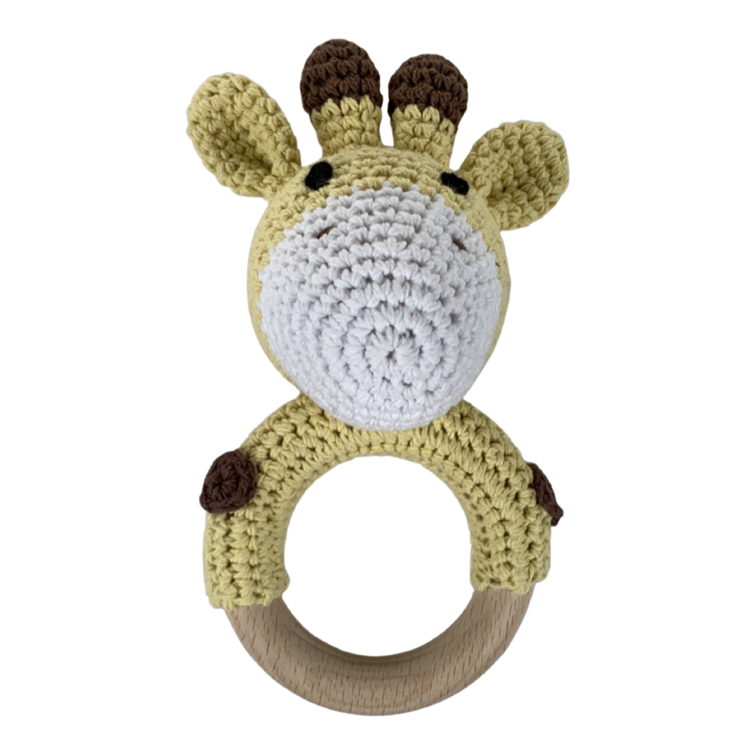 Yellow giraffe crochet baby rattle