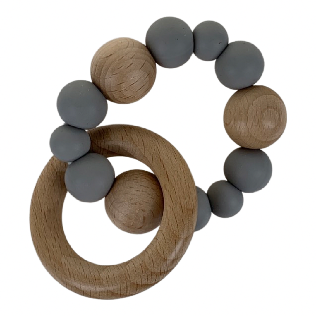 Wood and silicon grey baby teether