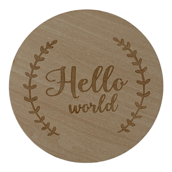 Hello world baby wooden announcement disc