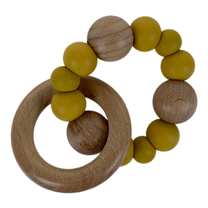 Wood and silicon yellow baby teether