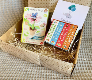 Third Birthday Gift Box with Wooden Flower Toy and Fairytales Board Book Set