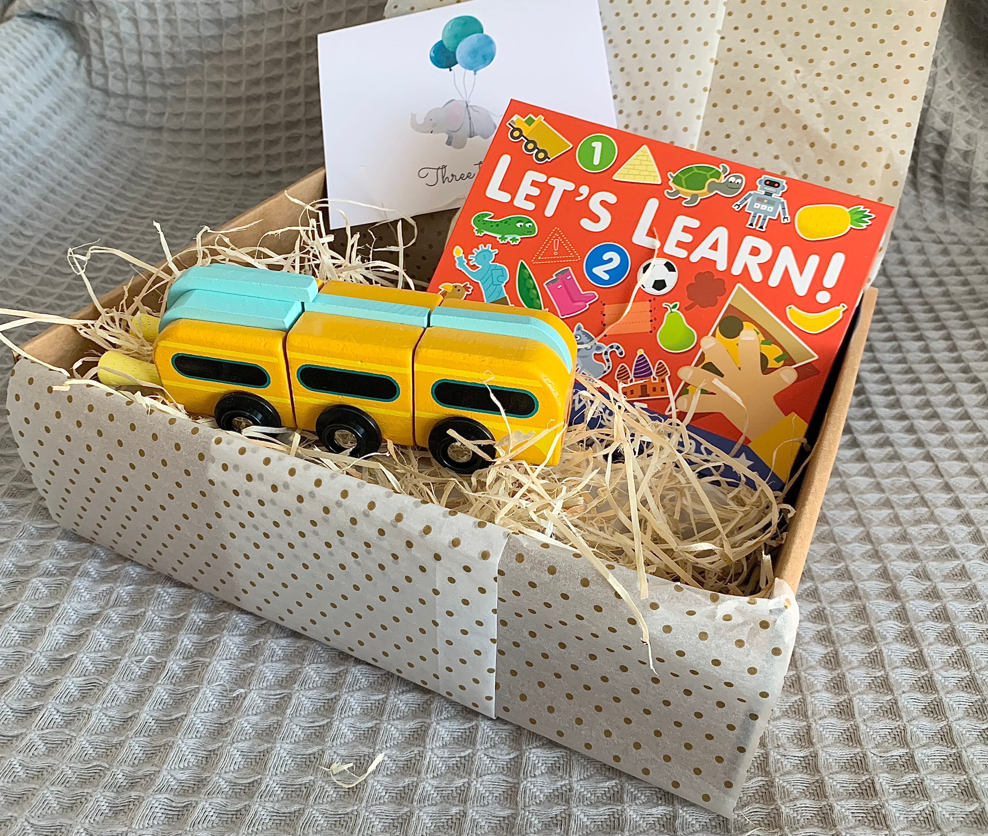 Third Birthday Gift Box with Yellow Wooden Space Rocket